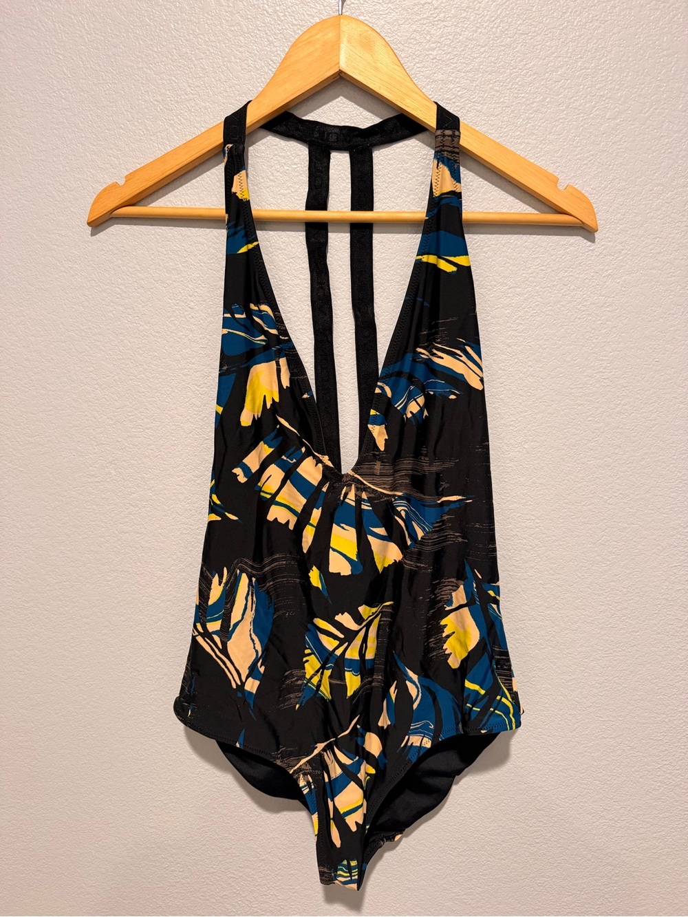 Volcom Black Floral-Print Kids One Piece Swimsuit with Yellow & Blue Accents